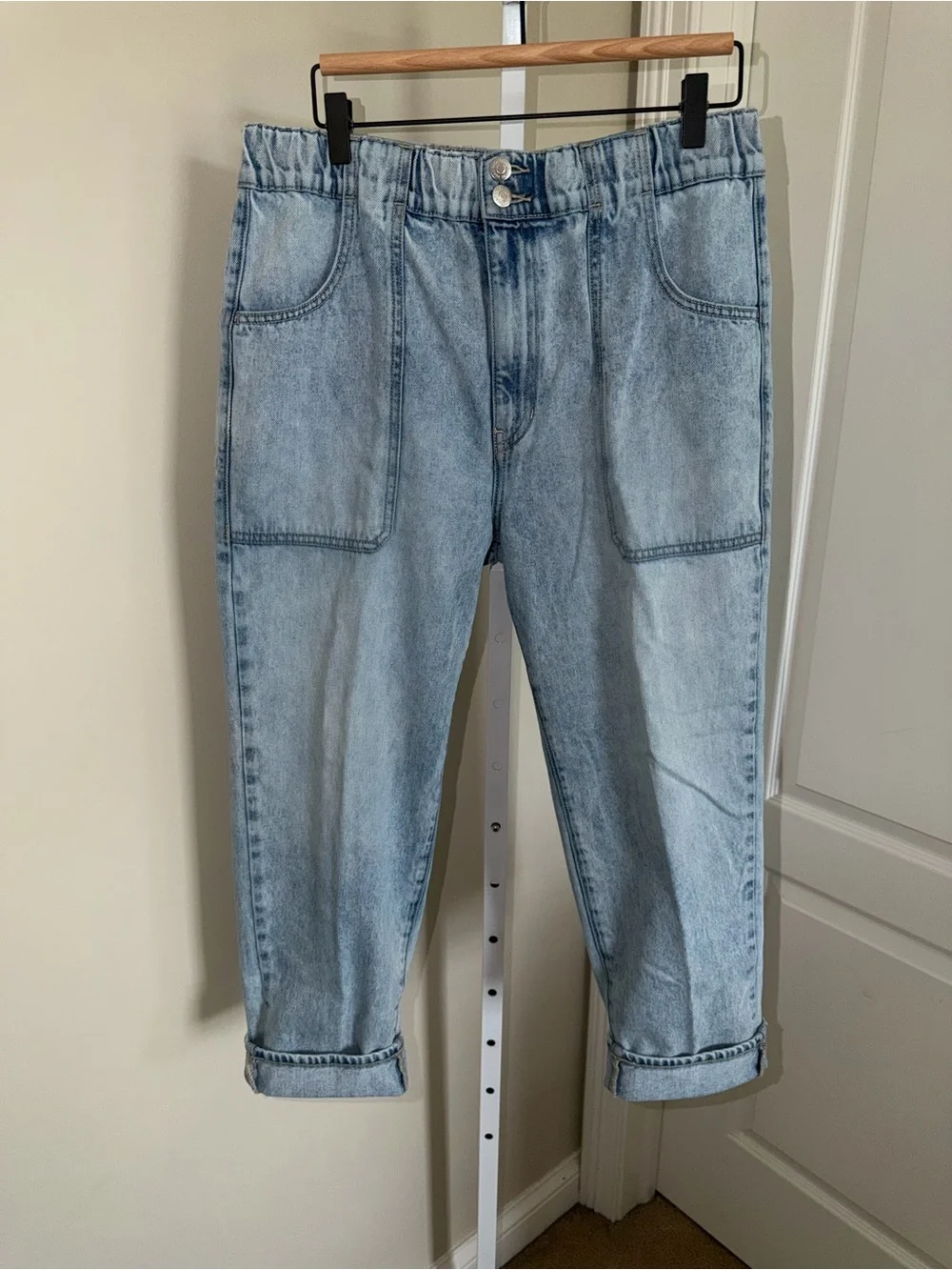 Veronica Beard Arya Patch Pocket Barrel Jeans Light Wash Cropped Denim Size 31